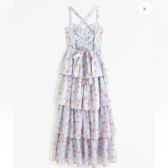 Abercrombie & Fitch blue floral Lace-Up Back Tiered Maxi Dress - NEVER BEEN WORN - Picture 5 of 5